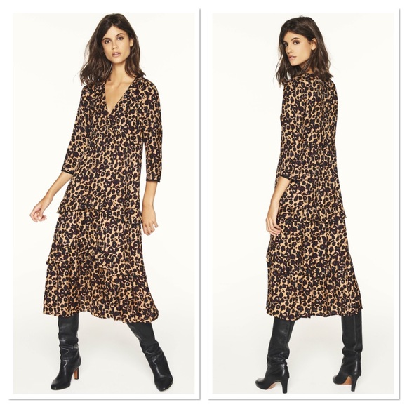 ba&sh Dresses & Skirts - NWT ba&sh Tracy Camel Leopard Print Midi Dress 6